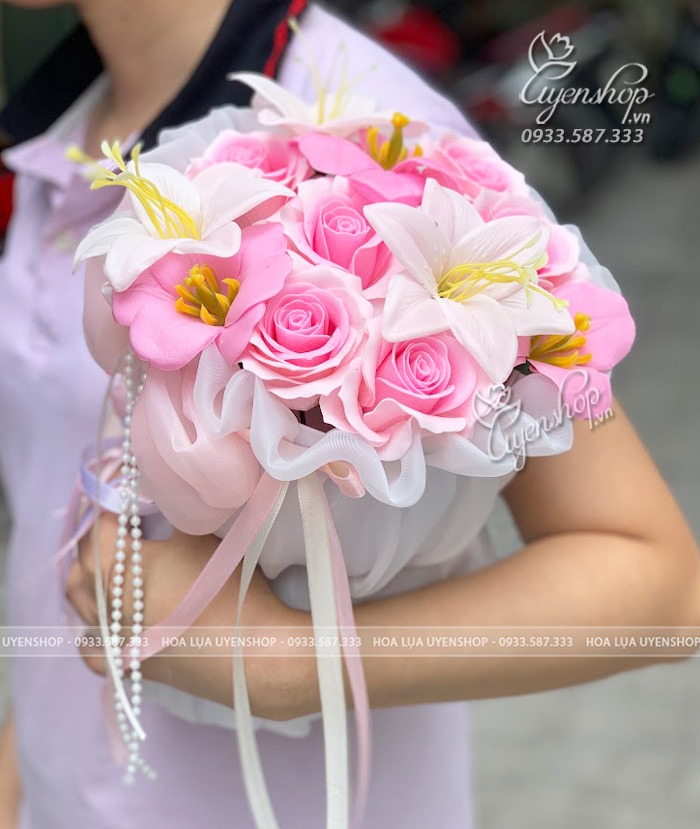 Zoom với BÓ HOA SÁP NHỎ TONE HỒNG