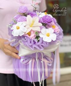 Hoa giả, Hoa lụa đẹp, BÓ HOA SÁP MIX HOA LỤA