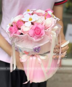 Hoa giả, Hoa lụa đẹp, BÓ HOA SÁP HỒNG