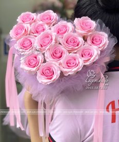 Hoa giả, Hoa lụa đẹp, BÓ HOA HỒNG SÁP TRÁI TIM TONE HỒNG