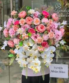 Hoa giả, Hoa lụa đẹp, LÃNG HOA BỤC PHÁT BIỂU TONE HỒNG