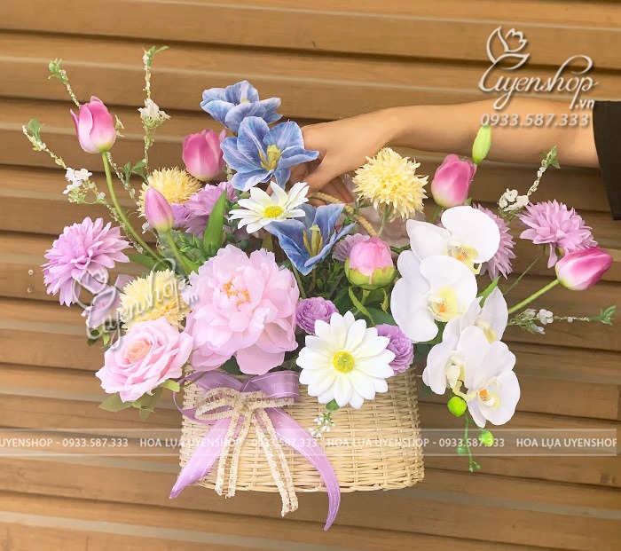 Zoom với GIỎ HOA LỤA NHỎ