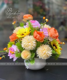Hoa giả, Hoa lụa đẹp, LỌ HOA LỤA ĐỂ BÀN