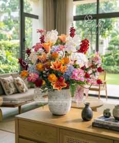 Hoa giả, Hoa lụa đẹp, BÌNH HOA LỚN TRANG TRÍ SẢNH CHỜ, PHÒNG KHÁCH