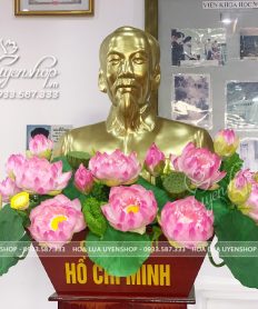 Hoa giả, Hoa lụa đẹp, HOA SEN CAO CẤP TRANG TRÍ BỤC TƯỢNG BÁC