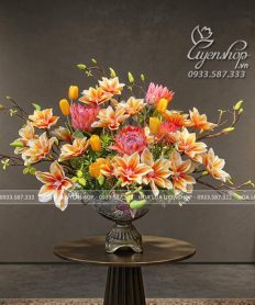 Hoa giả, Hoa lụa đẹp, THUYỀN HOA MỘC LAN MIX THẢO ĐƯỜNG HOÀNG ĐẾ