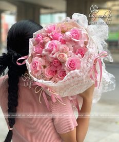 BÓ HOA HỒNG SÁP PHỐI REN